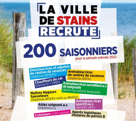 Saison estivale 2022 - La ville de Stains recrute 200 saisonniers - Ville de Stains